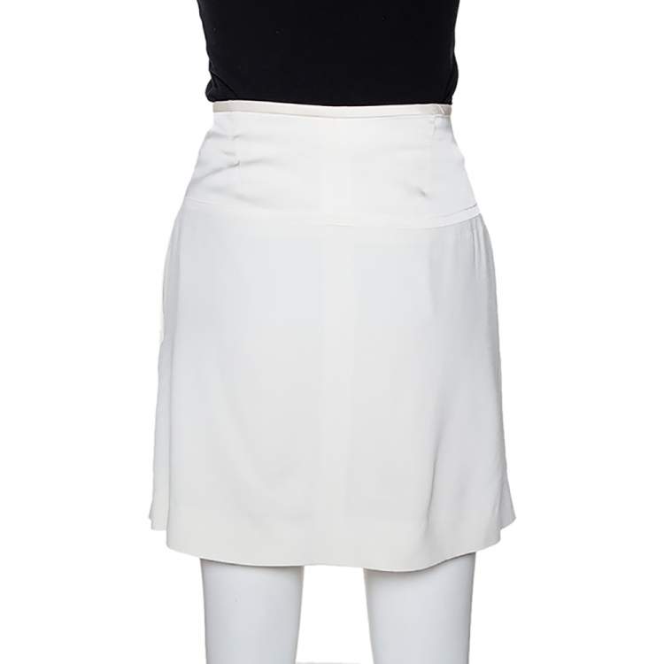 Pre Owned Chloe Cream Crepe & Silk Trim Buckle Detail Mini Skirt M 
