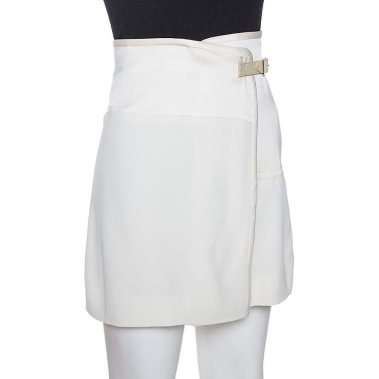 Pre Owned Chloe Cream Crepe & Silk Trim Buckle Detail Mini Skirt M 