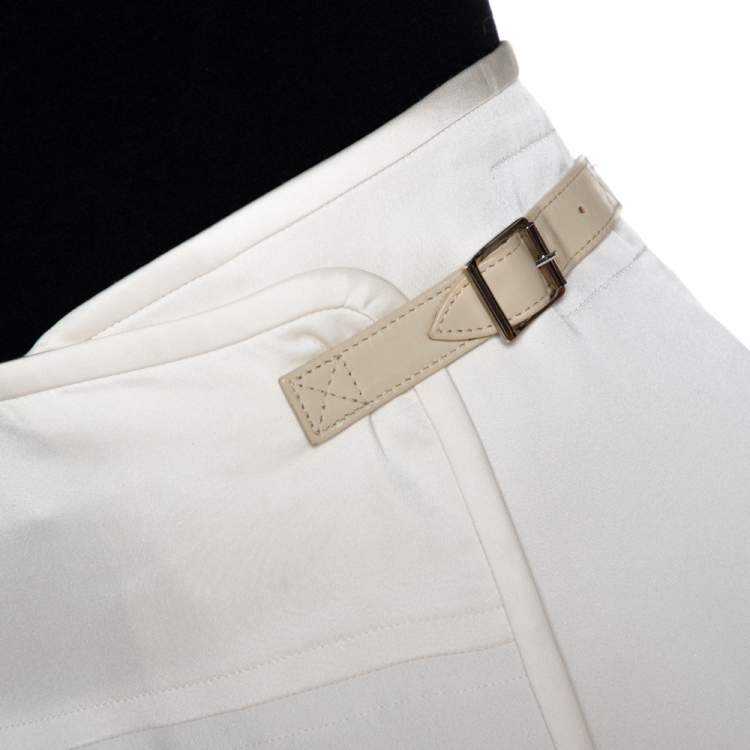 Pre Owned Chloe Cream Crepe & Silk Trim Buckle Detail Mini Skirt M 