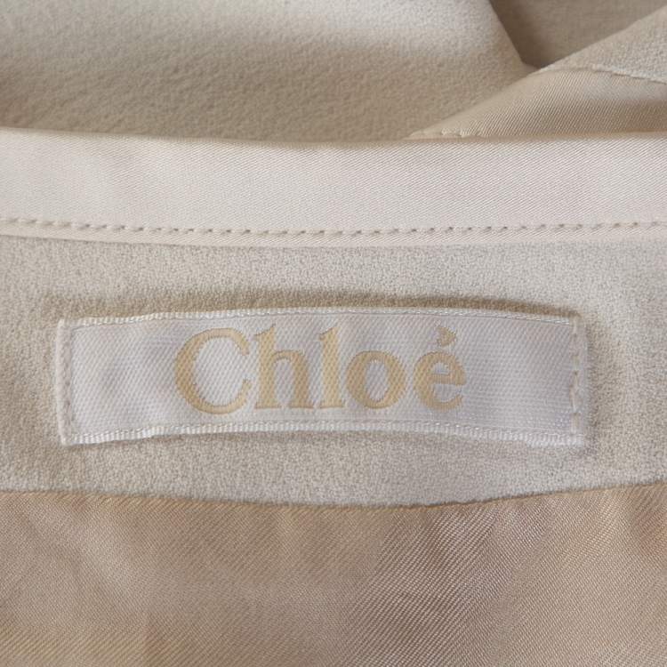 Pre Owned Chloe Cream Crepe & Silk Trim Buckle Detail Mini Skirt M 