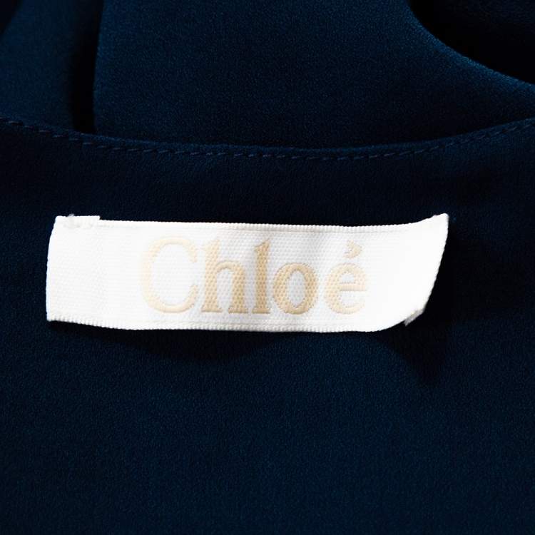Pre Owned Chloe Tuareg Blue Crepe Scarf Detail Sleeveless Top L