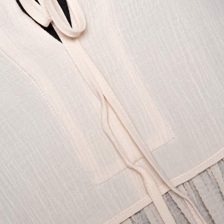 Pre Owned Chloe Cream Cotton & Silk Crepon Gathered Blouse S
