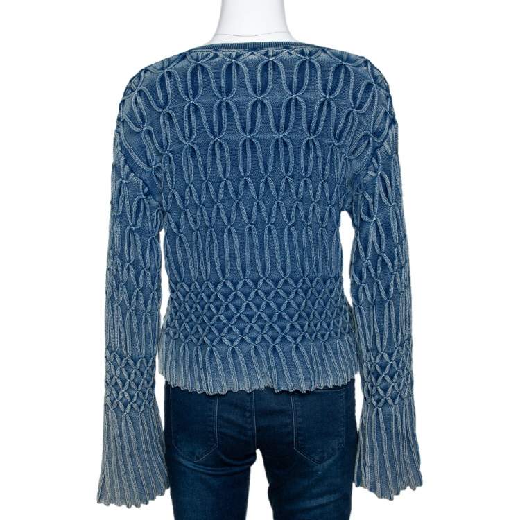Pre Owned Chloe Blue Medium Washed & Smocked Cable Knit Sweater XS