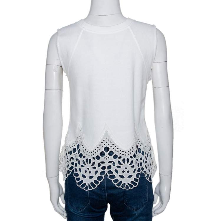 Pre Owned Chloe White Cotton Lace Trim Sleeveless Top S