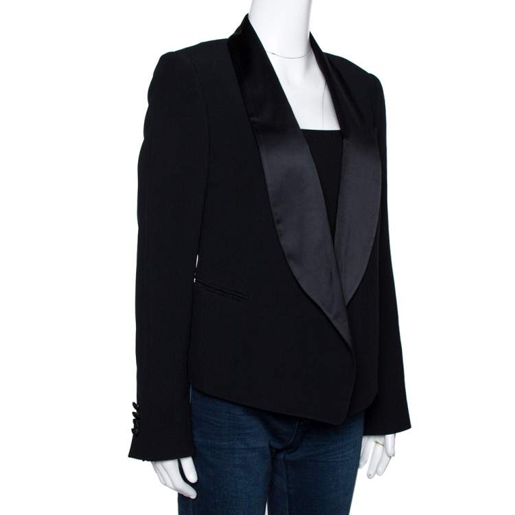 Pre Owned Chloe Black Crepe Shawl Lapel Open Front Blazer M