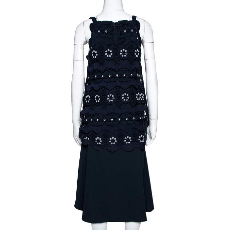 Pre Owned Chloe Navy Blue Cutout Lace Overlay Sleeveless Dress S