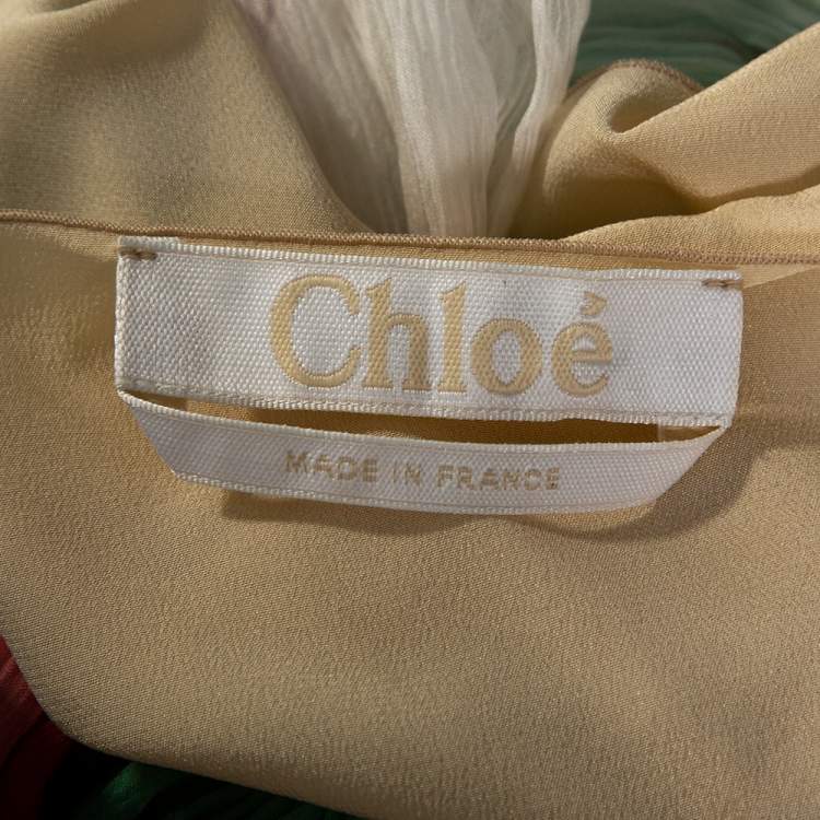 Pre Owned Chloe Multicolor Striped Silk Crepon Off Shoulder Blouse M