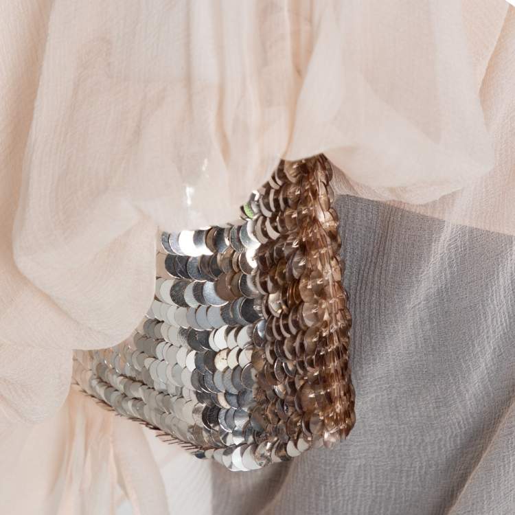 Pre Owned Chloe Light Powder Pink Sheer Silk Sequined Cuff Cocktail Blouse S