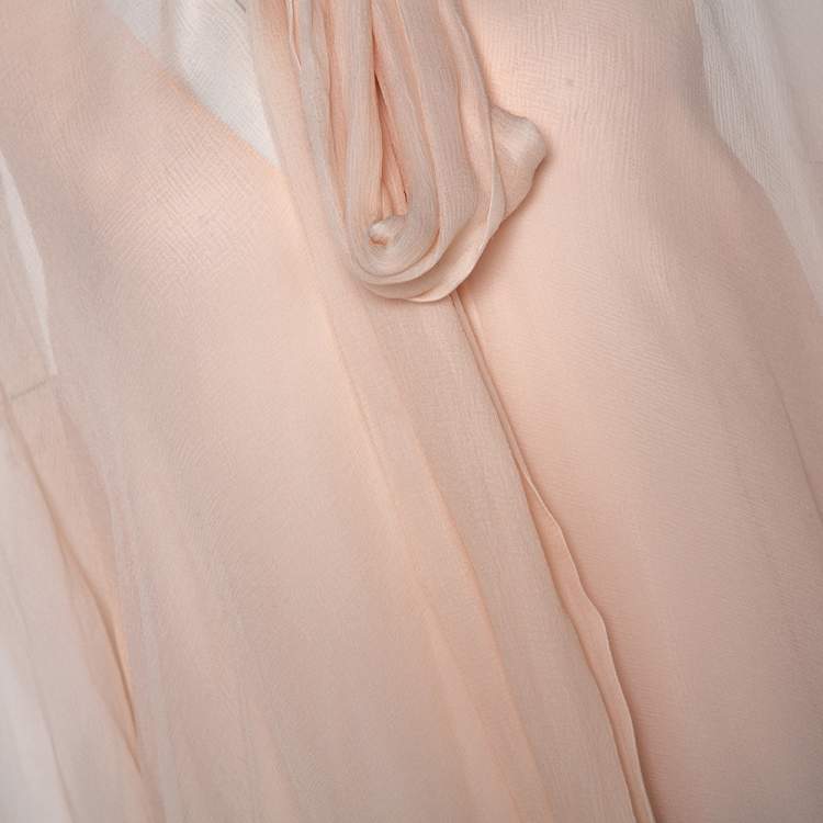 Pre Owned Chloe Light Powder Pink Sheer Silk Sequined Cuff Cocktail Blouse S