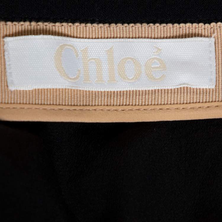 Pre Owned Chloe Black & Gold Metallic Silk Jacquard Pleated Short Skirt M