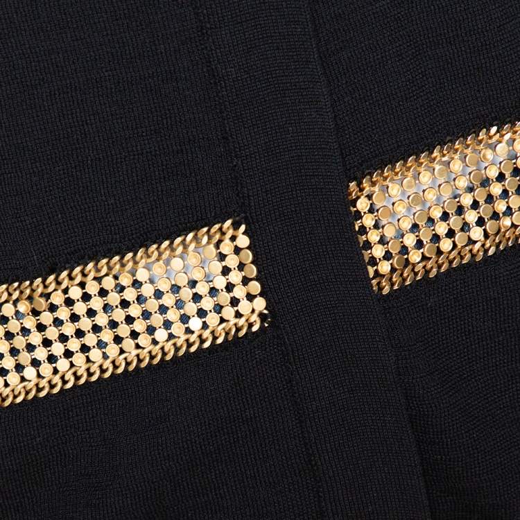 Pre Owned Chloe Black Cotton Silk Knit Metal Trim Zip Front Cardigan M