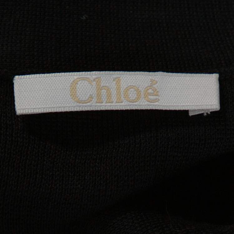 Pre Owned Chloe Black Cotton Silk Knit Metal Trim Zip Front Cardigan M