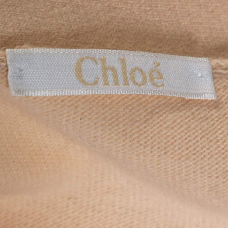 Pre Owned Chloé Peach Cashmere Wool Guipure Lace Detail Open Cardigan M