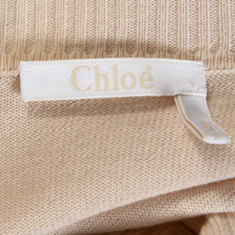 Pre Owned Chloé Pristine Cream Wool Lace Detail Button Front Cardigan L