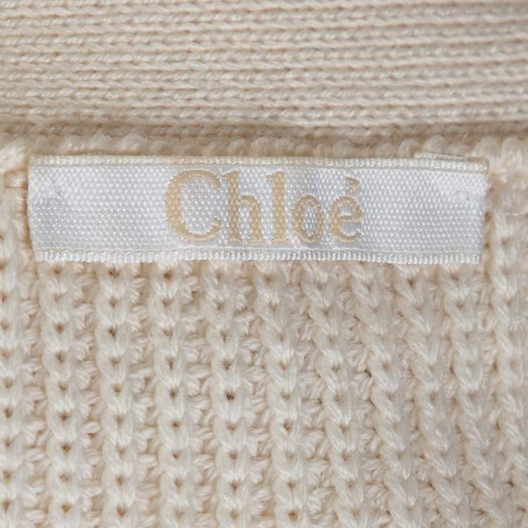 Pre Owned Chloé Natural Cream Wool Lace Overlay Button Front Cardigan L
