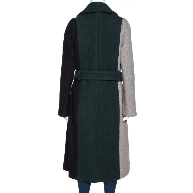 Pre Owned Chloé Colorblock Wool Blend Belted Long Coat M
