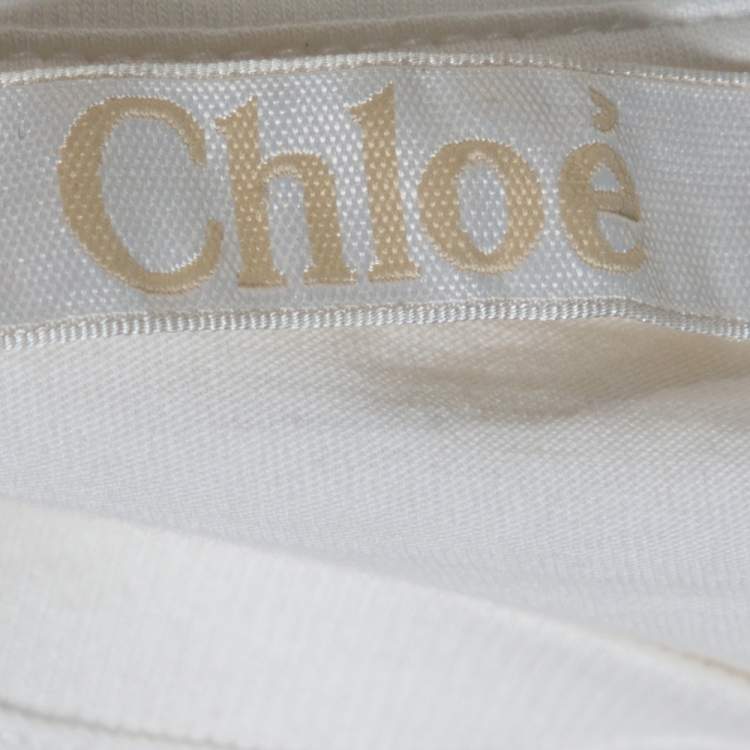 Pre Owned Chloe White Cotton Ruffled Silk Trim Sleeveless Top L