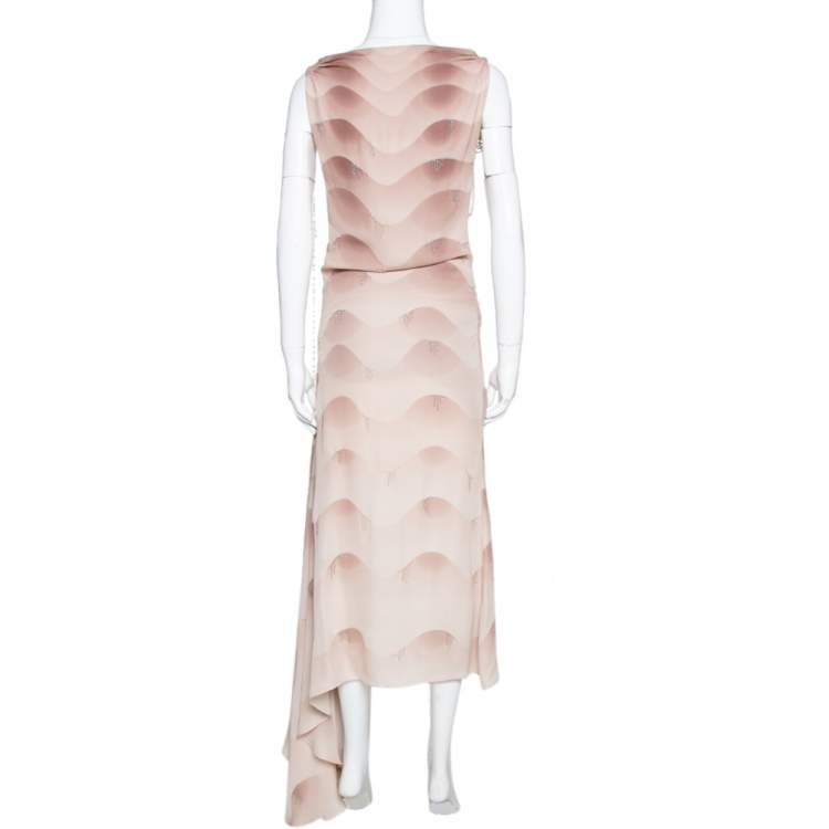 Pre Owned Chloe Vintage Gazelle Ombre Silk Bead Embellished Cowl Neck Dress S