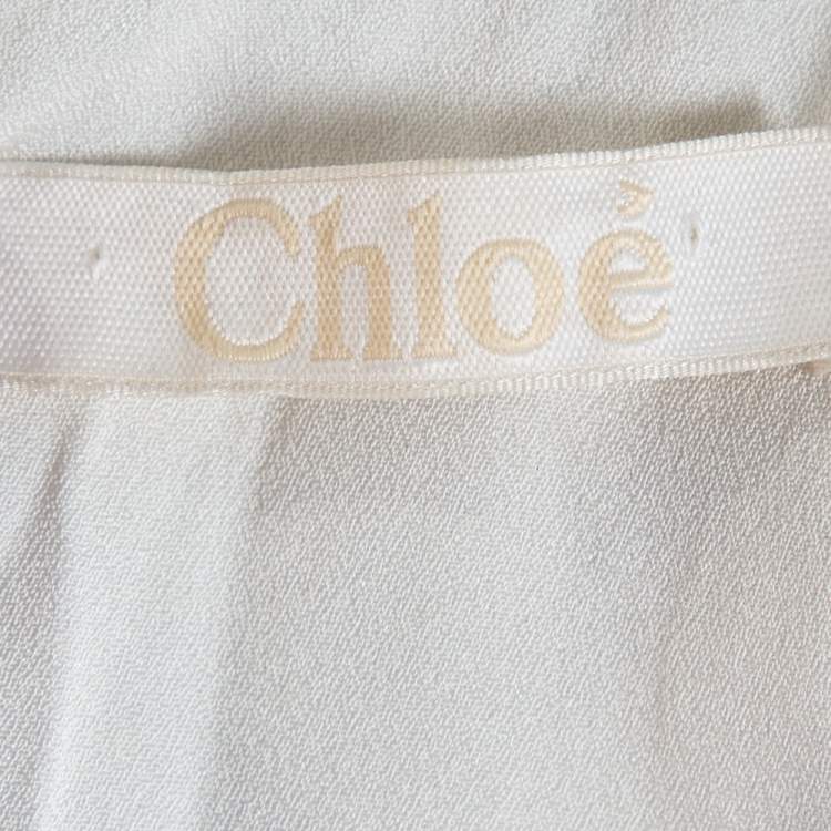 Pre Owned Chloe Navy & White Fringed Jacquard Lace Trim Shift Dress L