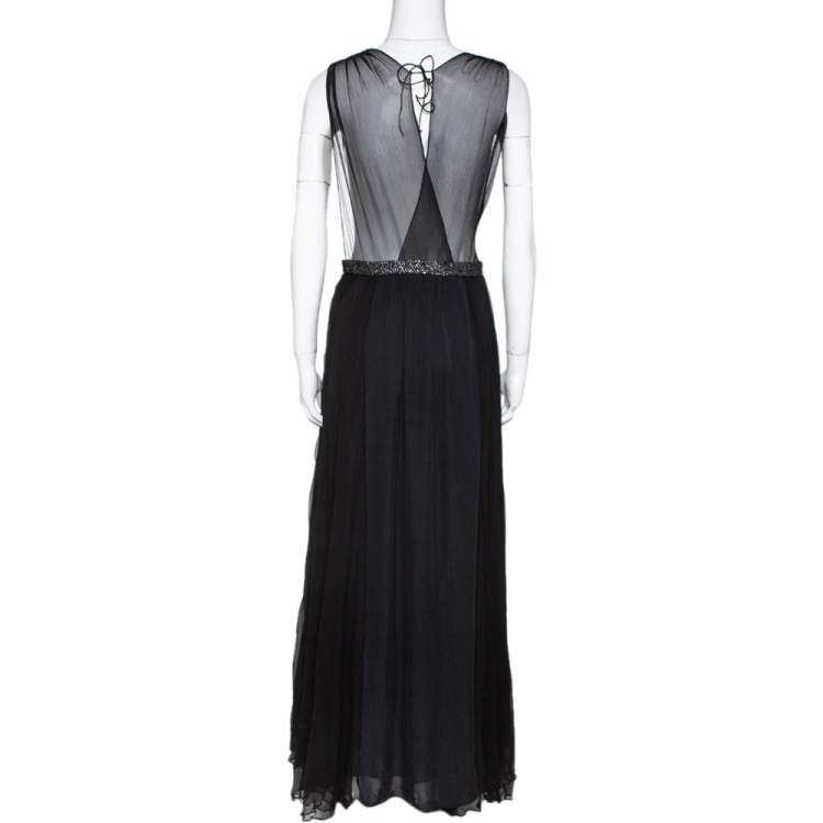 Pre Owned Chloe Black Silk Embellished Sheer Back Sleeveless Gown M