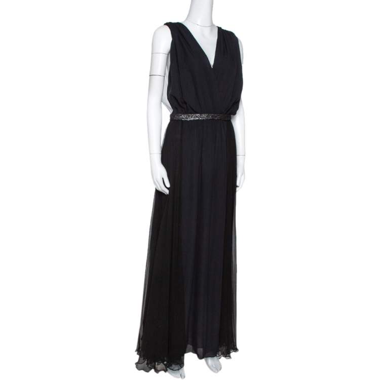 Pre Owned Chloe Black Silk Embellished Sheer Back Sleeveless Gown M