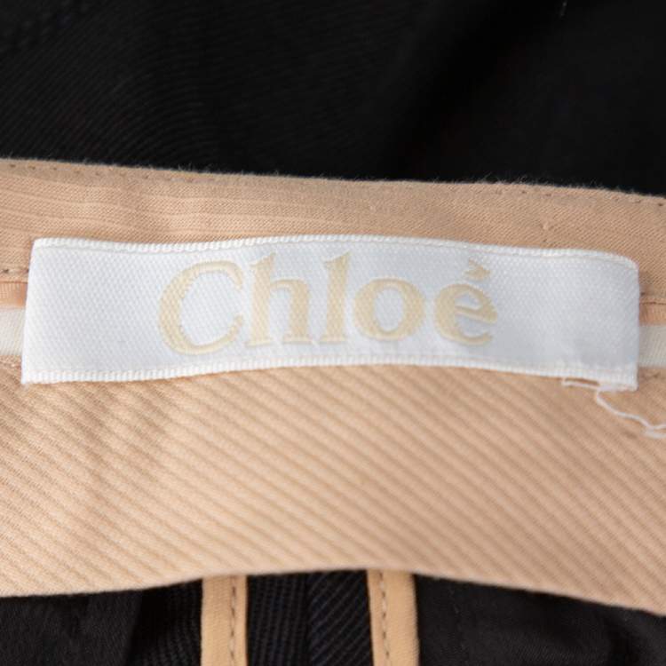 Pre Owned Chloe Black Wool Gabardine Straight Leg Cropped Trousers S 