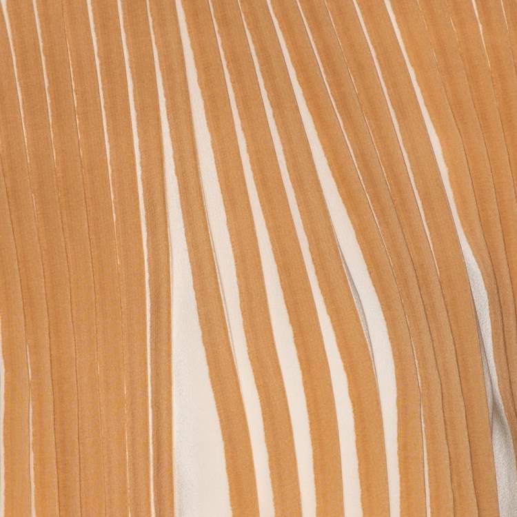 Pre Owned  Chloé Cream Striped & Pleated Silk Sleeveless Flared Dress S