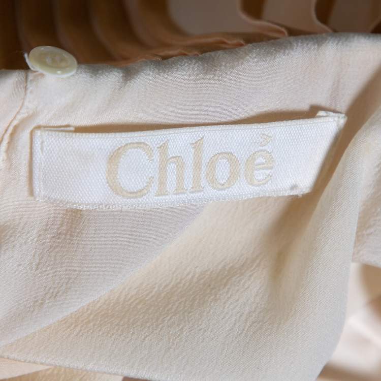 Pre Owned  Chloé Cream Striped & Pleated Silk Sleeveless Flared Dress S