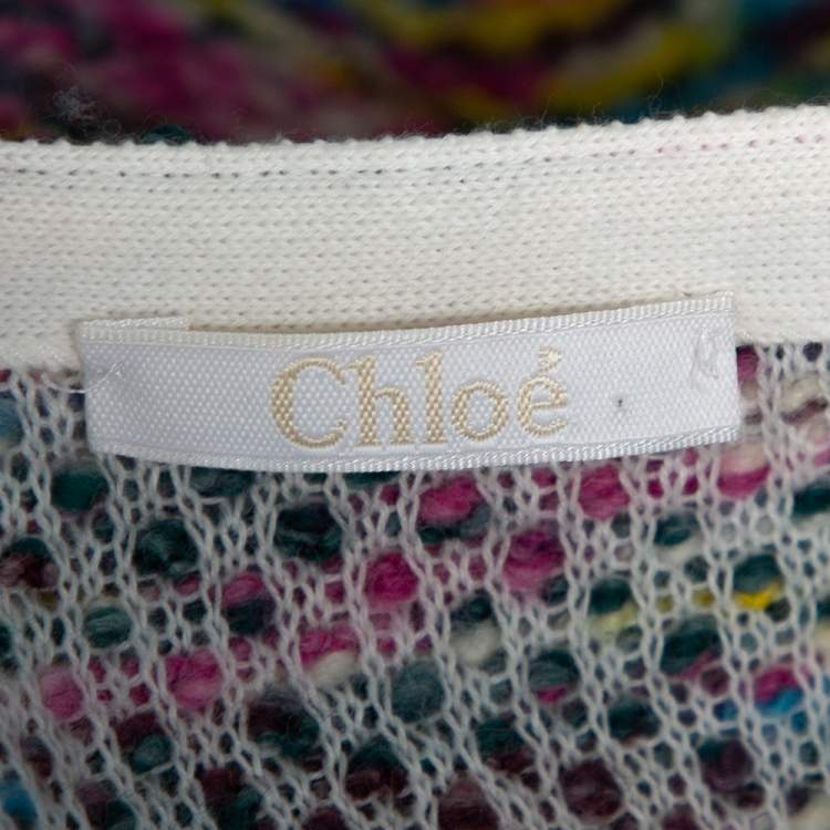 Pre Owned Chloe Multicolor Wool Blend Boucle Knit Jumper XS