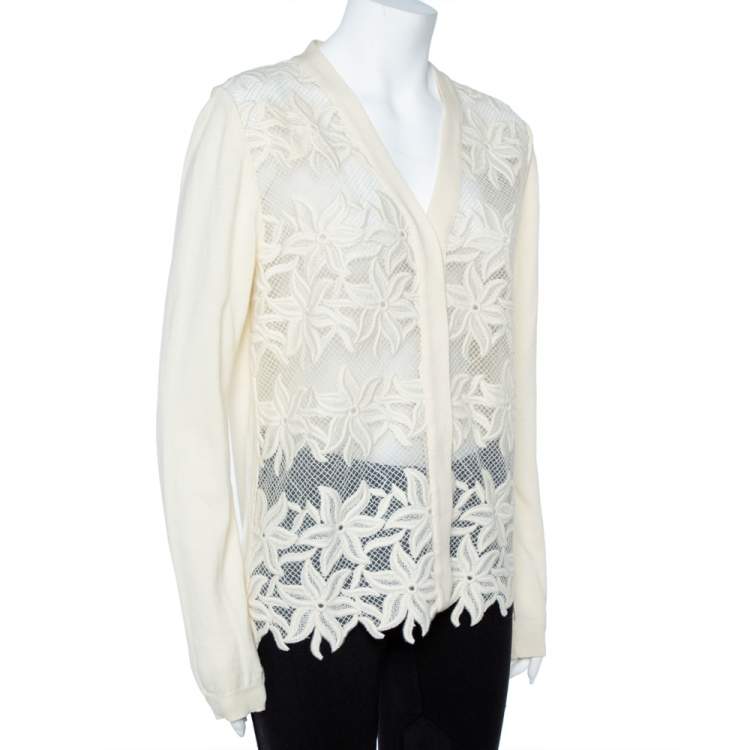 Pre Owned Chloe Cream Knit Embroidered Cardigan XL