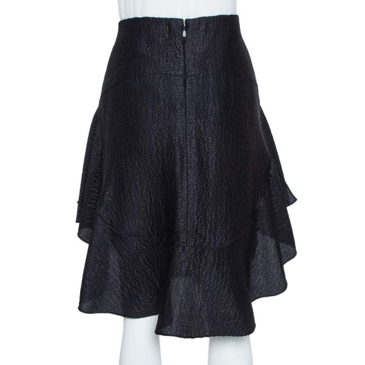 Pre Owned Chloe Black Lurex Seersucker Silk Ruffle Detail Skirt M