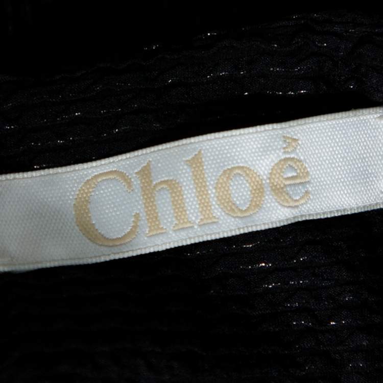 Pre Owned Chloe Black Lurex Seersucker Silk Ruffle Detail Skirt M