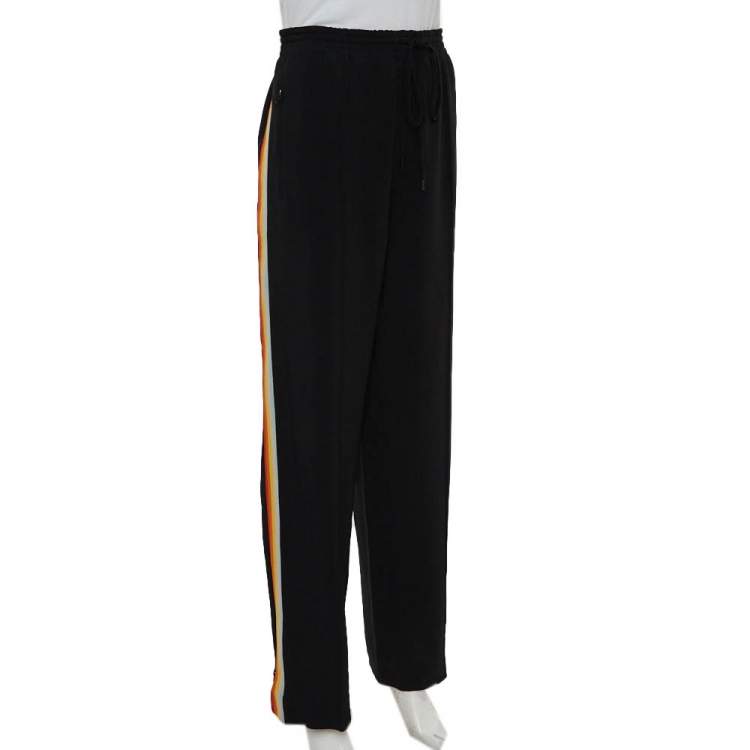 Pre Owned Chloe Black Crepe Rainbow Stripe Detail Trousers L