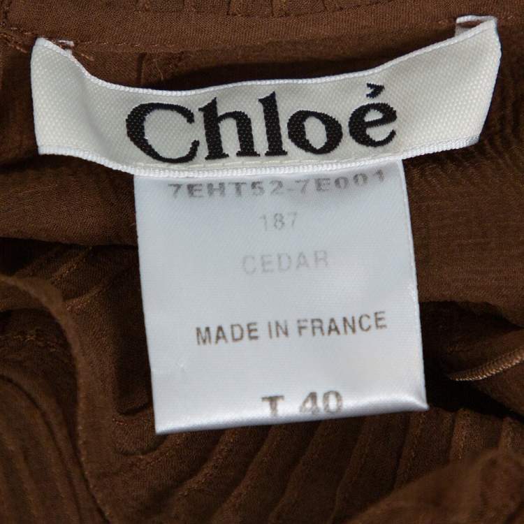 Pre Owned Chloe  Brown Silk Sheer Ruffle Detail Top M