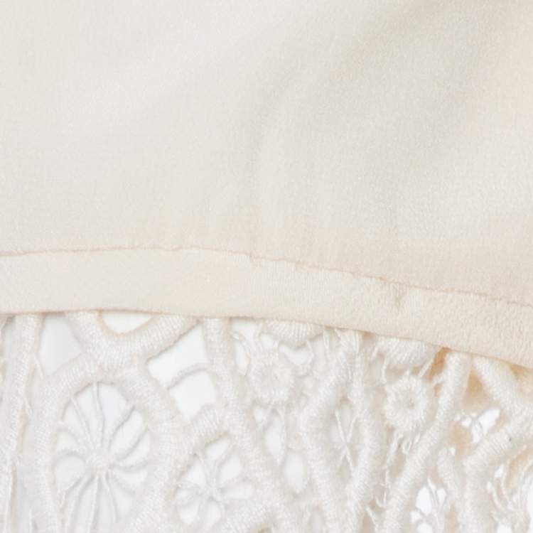Pre Owned Chloe Cream Silk Crepe & Lace Trim Detail Shirt S