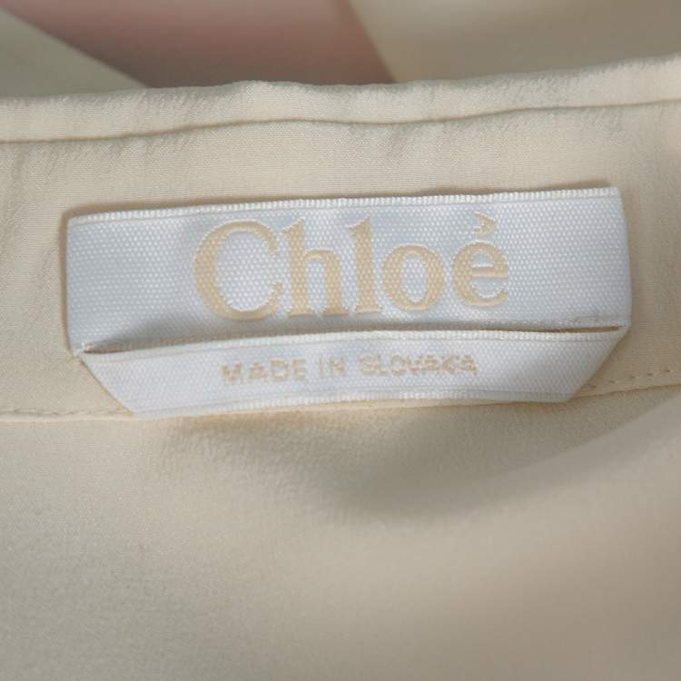 Pre Owned Chloe Cream Silk Crepe & Lace Trim Detail Shirt S