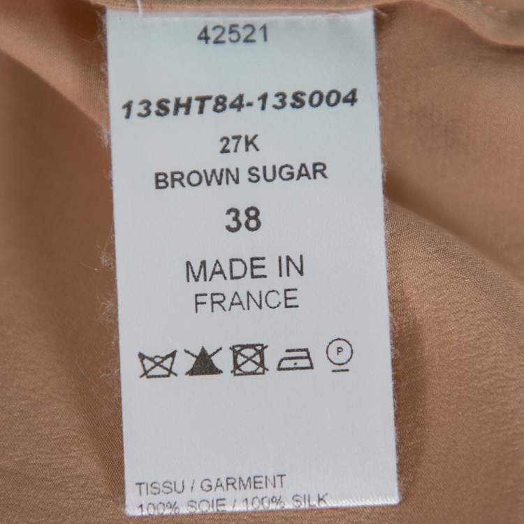 Pre Owned Chloe Brown Silk Lace Trim Button Front Blouse M