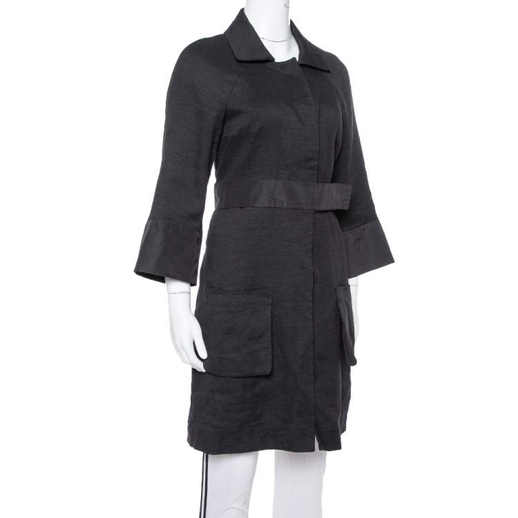 Pre Owned Chloe Black Linen Satin Detail Knee Length Coat M
