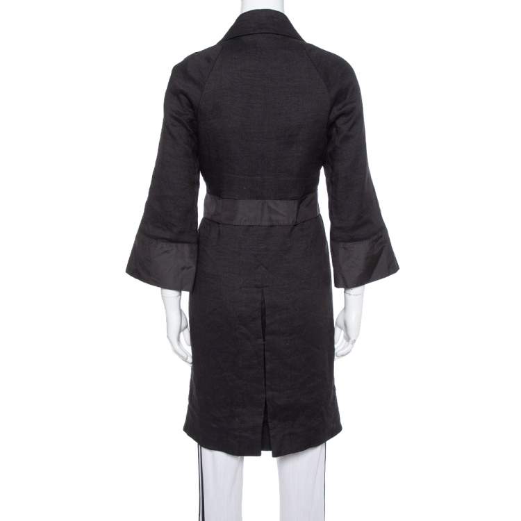 Pre Owned Chloe Black Linen Satin Detail Knee Length Coat M