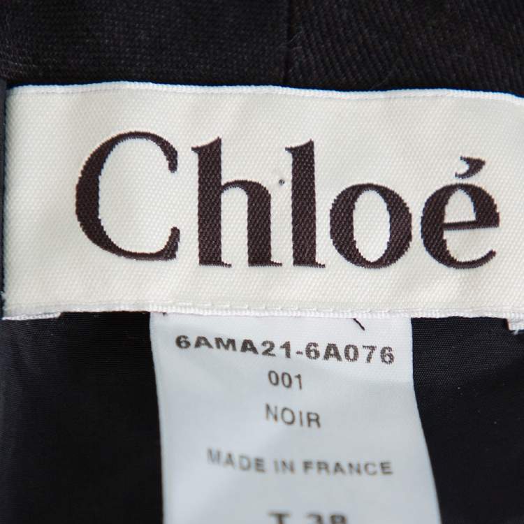 Pre Owned Chloe Black Linen Satin Detail Knee Length Coat M