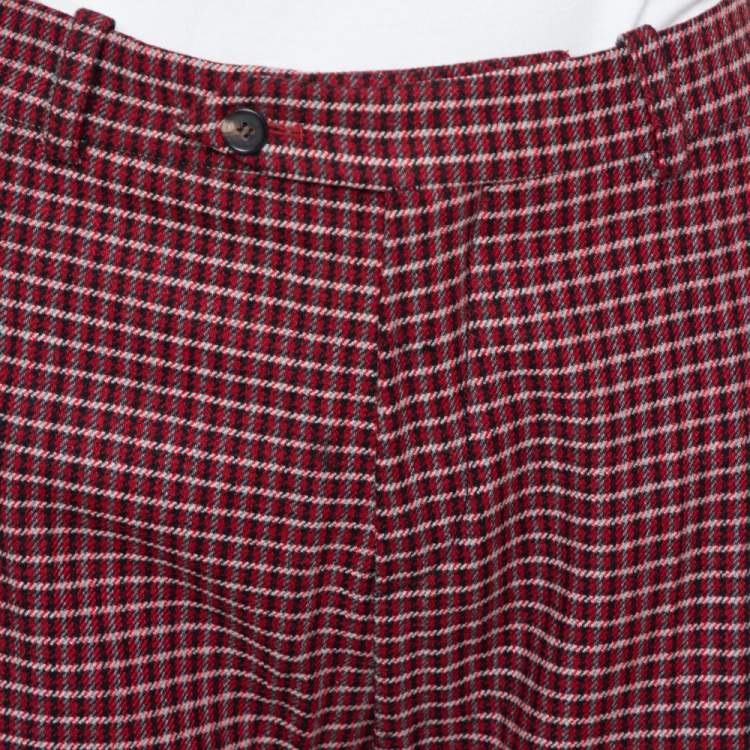 Pre Owned Chloe Red & Black Checked Wool Flared Trousers M