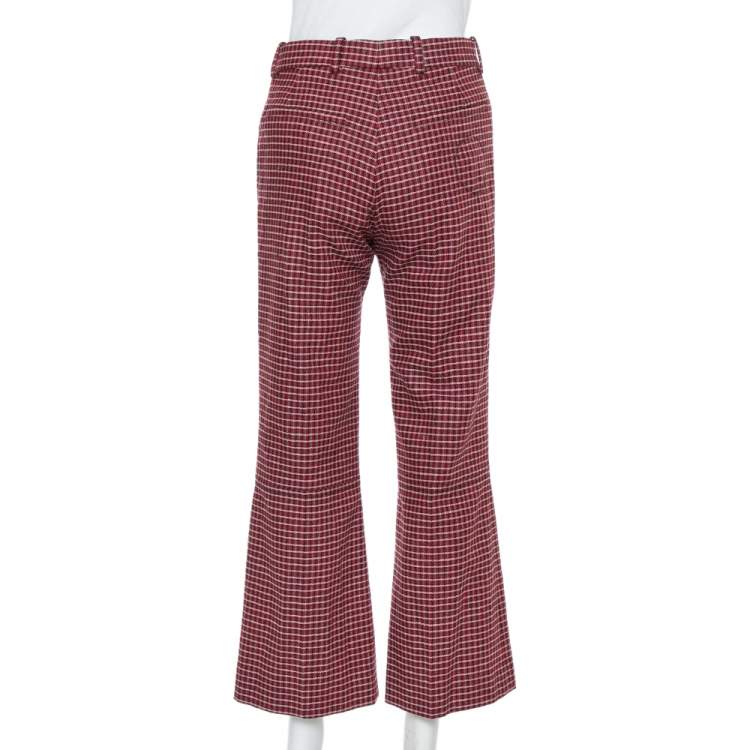 Pre Owned Chloe Red & Black Checked Wool Flared Trousers M
