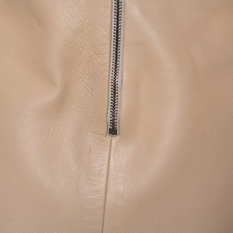 Pre Owned Chloe Beige Linen & Leather Long Sleeve Dress S