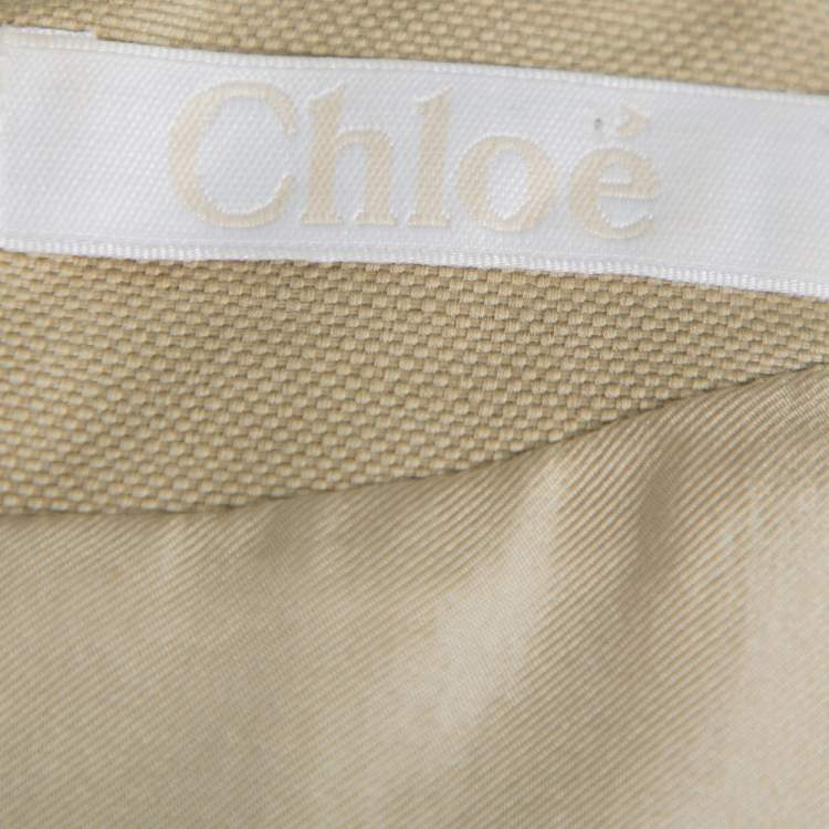 Pre Owned Chloe Beige Linen & Leather Long Sleeve Dress S