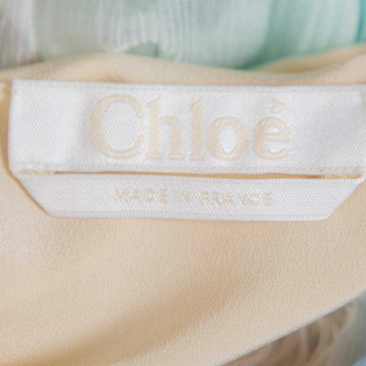 Pre Owned Chloe Multicolor Silk Crepe Tie Detail Paneled Overlay Off Shoulder Top S