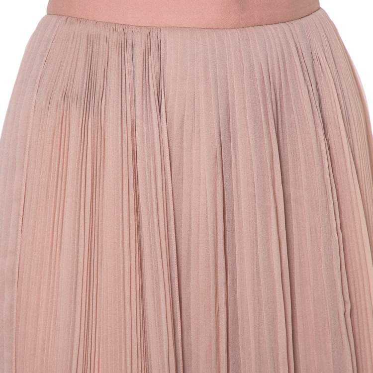 Pre Owned Chloe Pink Silk Chiffon Pleated Midi Skirt S