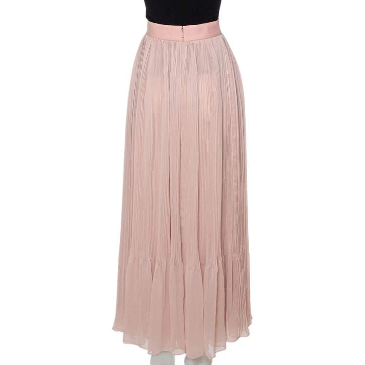 Pre Owned Chloe Pink Silk Chiffon Pleated Midi Skirt S