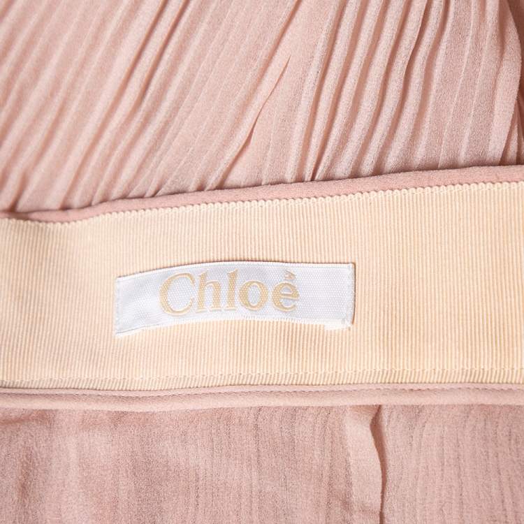 Pre Owned Chloe Pink Silk Chiffon Pleated Midi Skirt S