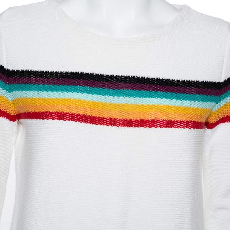 Pre Owned Chloe White Knit Rainbow Stripe Detail Jumper S
