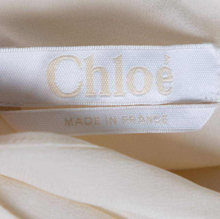 Pre Owned Chloe Cream Crepe De Chine Long Sleeve Tie Detail Buttoned Blouse S